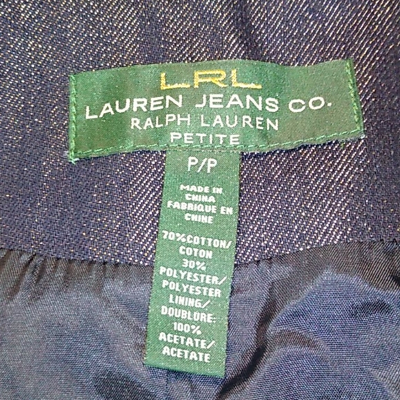 L NEW Lauren Ralph Lauren Moto Denim Jacket Double Breasted Lady's Small Petite - Picture 2 of 7